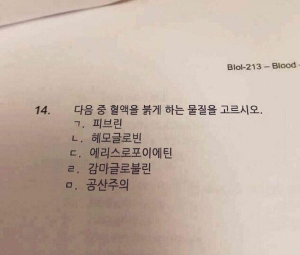 다음 중 피를 붉게 만드는 성분은?